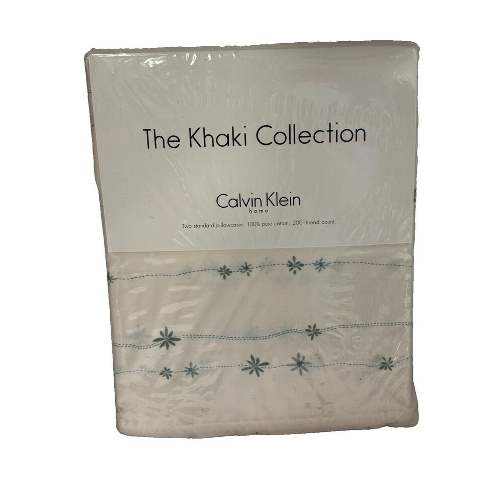 NEW Calvin Klein Pillowcases Pair Khaki Collection Linden Flower Canvas Set of 2
